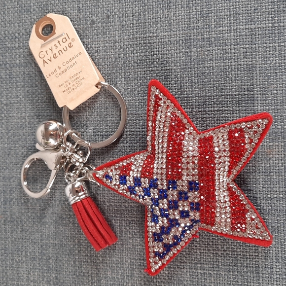 USA Star Flag Rhinestone Keychain Purse Charm Backpack Clip Patriotic American - Picture 1 of 4